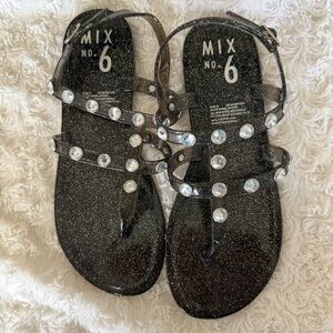 🎆 5 for 30$ 🎆Mix No. 6 Black Jelly Sandals with Iridescent Gems